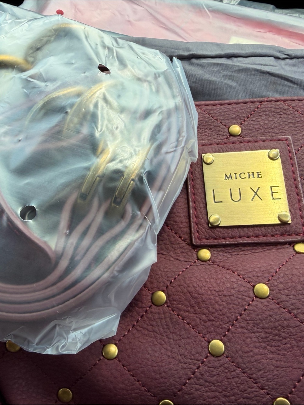 Miche Luxe Quilted Tote - Wine with Gold Hardware